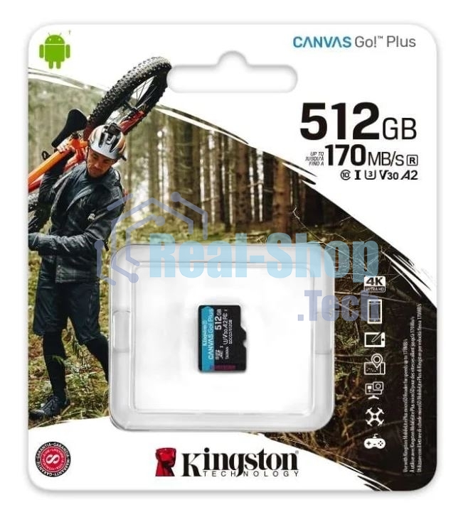 Флеш карта Kingston microSD 512GB microSDXC Class 10 UHS-I U3 V30 Canvas Go Plus 170MB/s