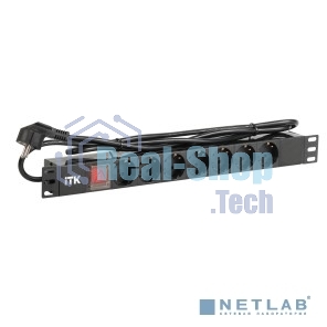 Блок розеток ITK PDU 7 розеток DIN49440 (нем. cтанд.) с LED выключателем, 1U, шнур 2м вилка DIN49441 (нем. станд.), профиль из ПВХ, черный