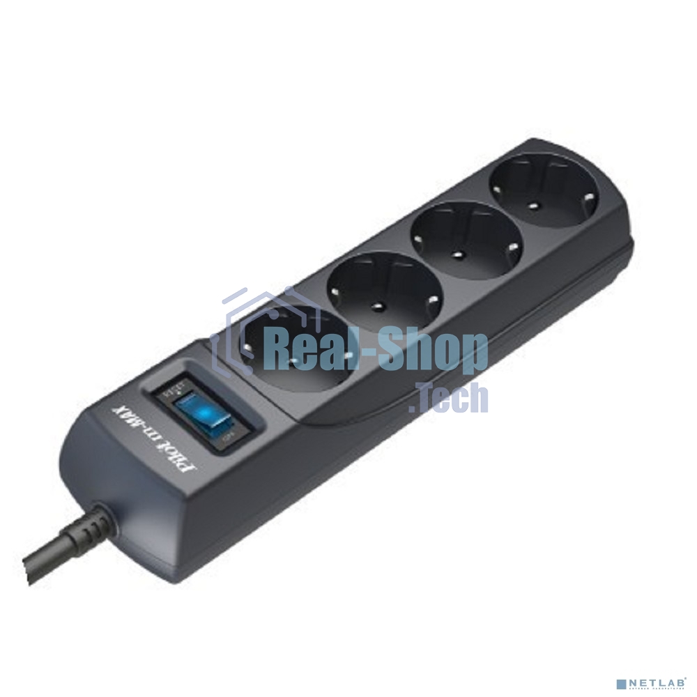 Сетевой фильтр ZIS (Pilot) m Max 4 розетки (евро с заземлением), 15А/3.3 кВа, автомат, 1.8 м, серый графит Surge protector Pilot m Max 4 euro outlets, 15А/3.3кВа, 1.8m