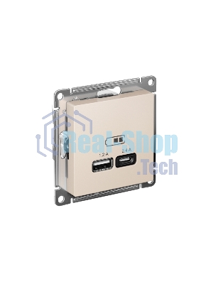 Механизм розетки USB AtlasDesign A+С 5В/2.4А 2х5В/1.2А беж. SchE ATN000239