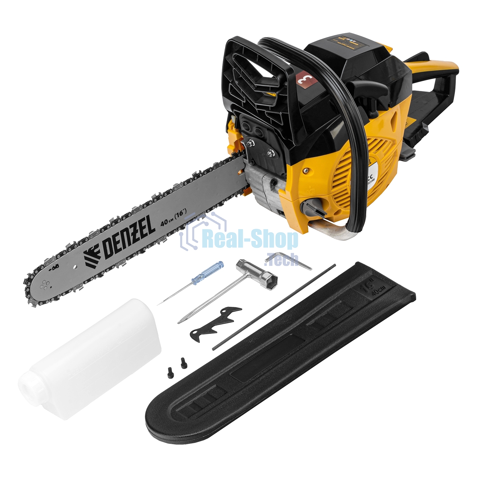 Пила цепная бензиновая Denzel DGS-4516 шина 40 см, 45 см 3, 3,0 л.с., шаг 3/8, паз 1,3 мм, 57 зв