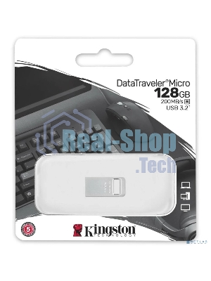 Флешка USB Kingston DataTraveler Micro (DTMC3G2/128Gb), 128Gb, USB 3.2 Gen 1, R/W 200/60, серебристый