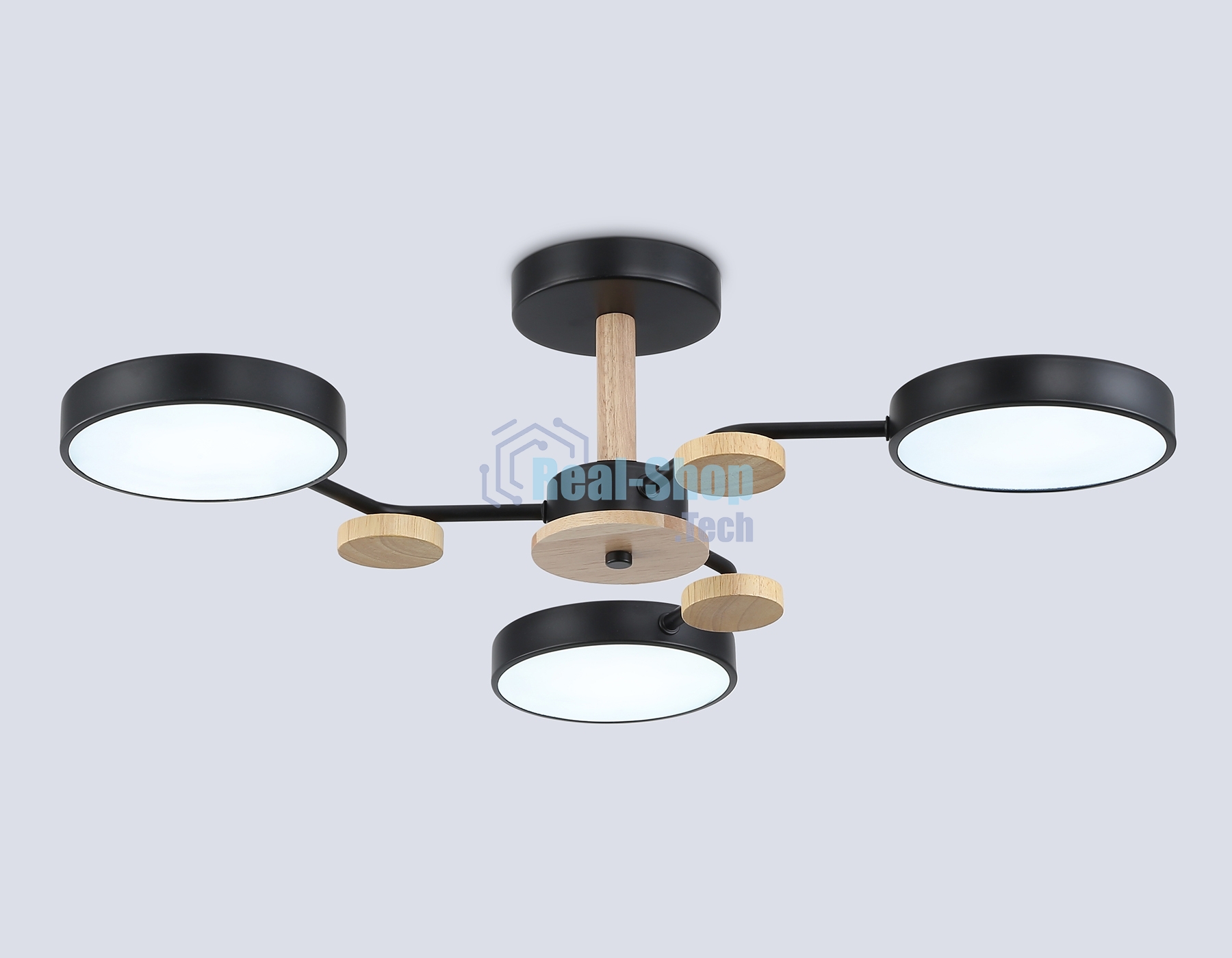Светильник Ambrella light FL4857/3 BK/WD черный/дерево 54W 3000-6000K D660*170 (без ПДУ)