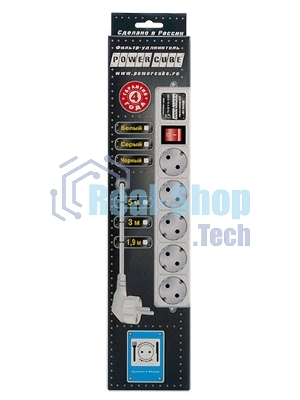 Сетевой фильтр Powercube SPG-B-10-WHITE 3 м (5 розеток) белый (коробка)