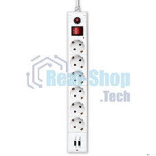 Сетевой фильтр Buro BU-SP5 USB 2A-W 5 м (6 розеток) белый (коробка)