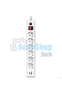 Сетевой фильтр Buro BU-SP5 USB 2A-W 5 м (6 розеток) белый (коробка)