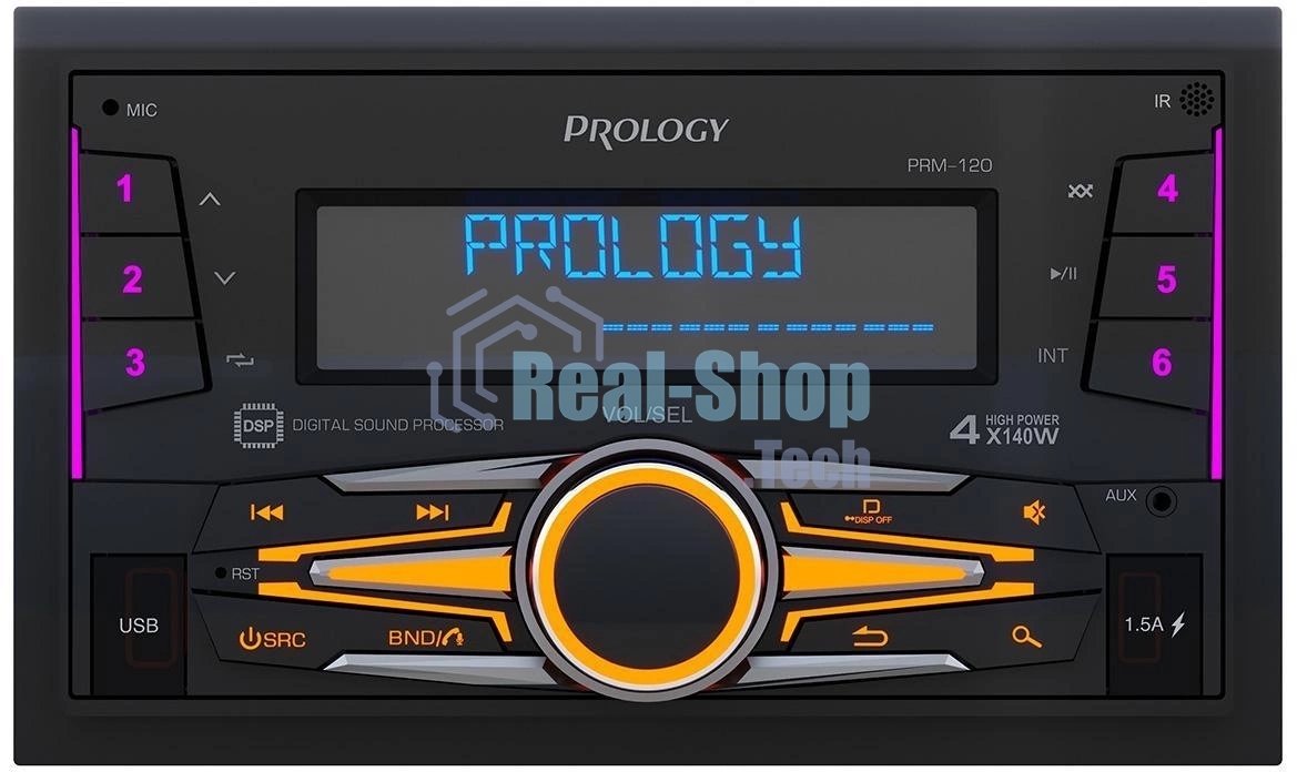 Автомагнитола Prology PRM-120, 2 DIN, Bluetooth, USB Type-A, AUX, пульт ДУ