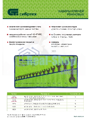 Набор ключей рожковых Сибртех, 6 - 32 мм, 15 шт., CrV, фосфатированные