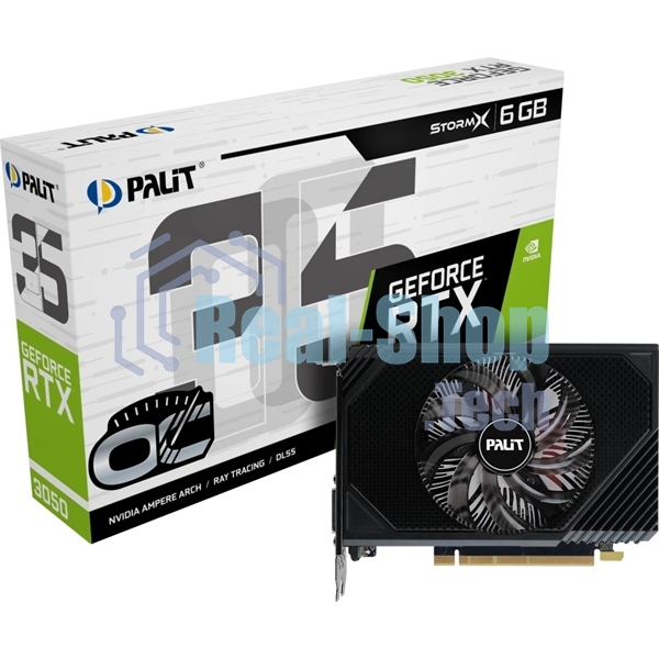 Видеокарта Palit RTX 3050 STORMX OC 6Gb NVIDIA GeForce RTX 3050 6Gb PCI-E 4.0 96bit GDDR6 1042/14000 DVIx1 HDMIx1 DPx1 HDCP Ret