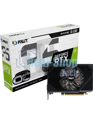 Видеокарта Palit RTX 3050 STORMX OC 6Gb NVIDIA GeForce RTX 3050 6Gb PCI-E 4.0 96bit GDDR6 1042/14000 DVIx1 HDMIx1 DPx1 HDCP Ret