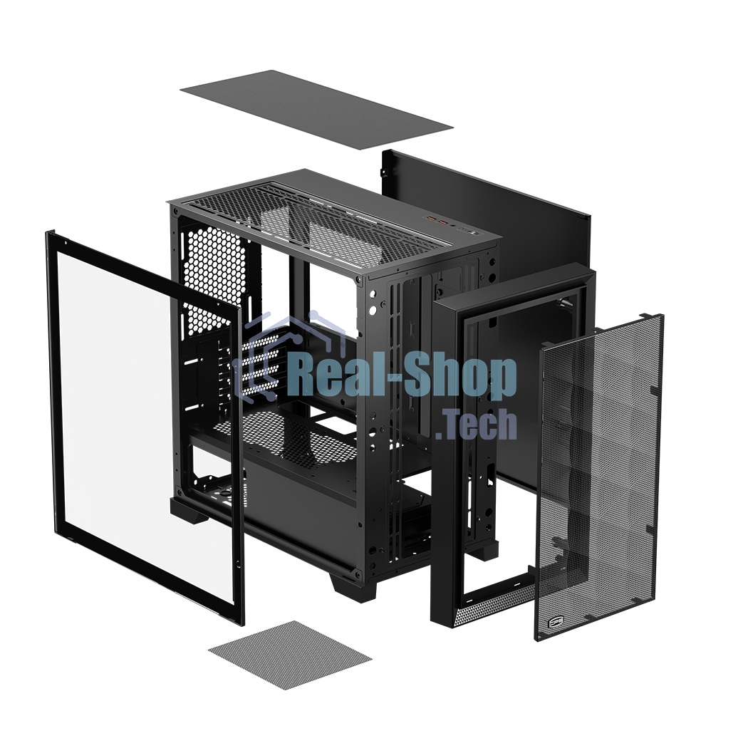 Компьютерный корпус без блока питания PCCooler C3D310 BK, Mesh Mid Tower, Black, TG, 0.6 SPCC, no fans mATX, mITX 165/350/200мм 3x2.5