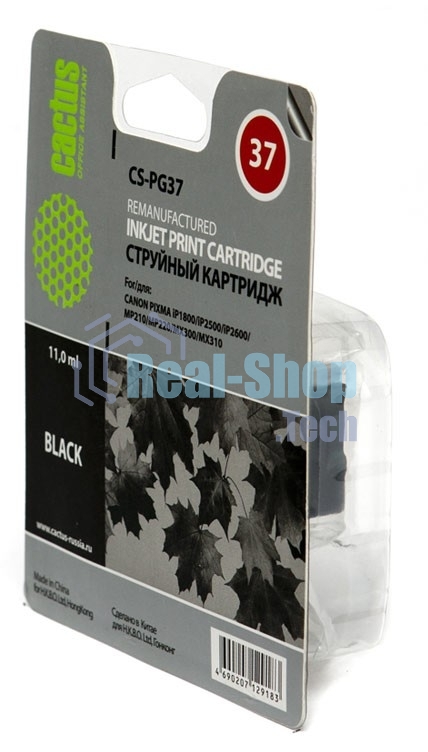 Картридж струйный Cactus CS-PG37 черный (9 мл) для Canon Pixma iP1800/iP1900/iP2500/iP2600/MP140/MP190/MP210/MP220/MP470/MX300/MX310a