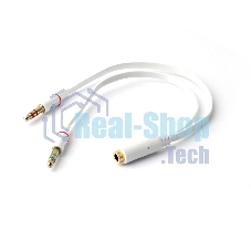 Кабель аудио Cablexpert CCAB-02-35F2M-0.2MB. 3.5 Jack 4pin(F)/2х 3.5 Jack(M) наушники и микрофон, черный, 0.2м, блистер