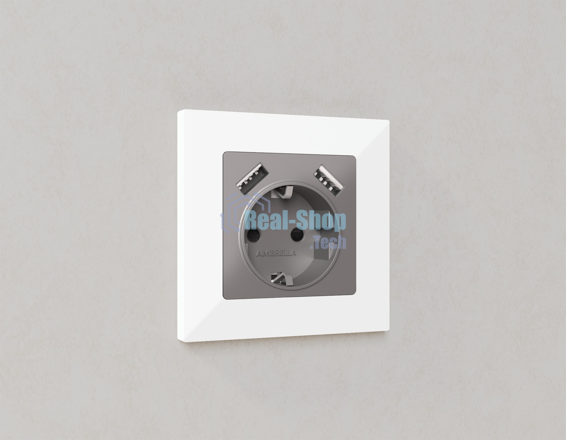 Комплект механизма электрической розетки ALFA Сталь матовый 2USB A+A 18W (быстрая зарядка) с/з QUANT (AP5090, VM155) MA509010