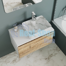 Комплект: тумба Bau Dream Blackwood 80, раковина прямоугольная BAU Cerama 48х37, мрамор, смеситель Hotel Dream, нерж сталь, выпуск клик клак белый