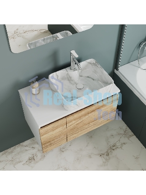 Комплект: тумба Bau Dream Blackwood 80, раковина прямоугольная BAU Cerama 48х37, мрамор, смеситель Hotel Dream, нерж сталь, выпуск клик клак белый