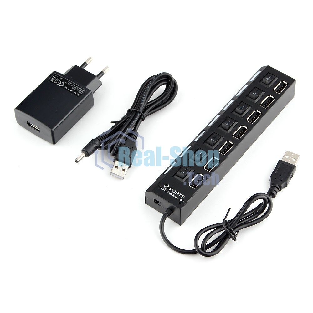 USB-концентратор USB 2.0 Gembird UHB-U2P7-02, 7 портов, питание, блистер