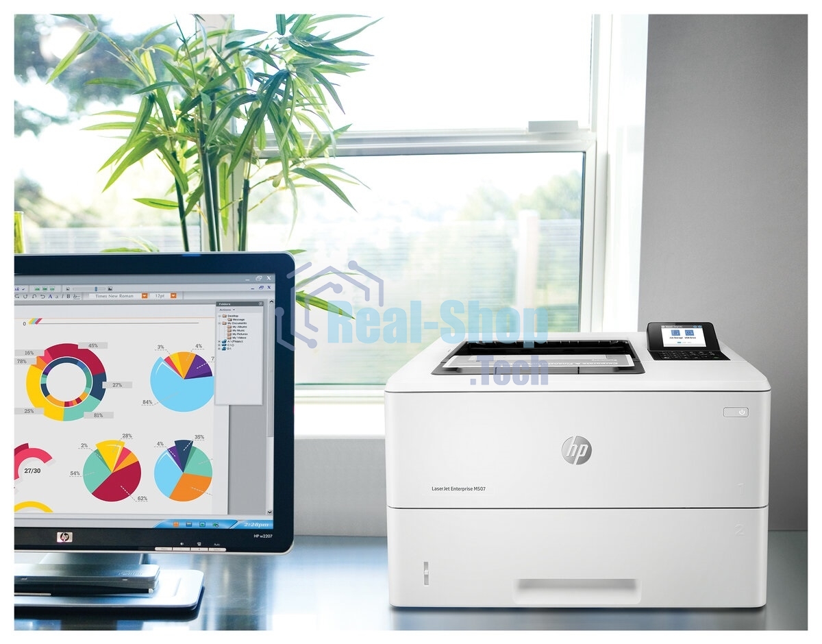 Принтер лазерный HP LaserJet Enterprise M507dn (1PV87A), A4, ч/б, печ. до 43 стр/мин, 1200 x 1200 dpi, USB, RJ-45, Air Print, Mopria