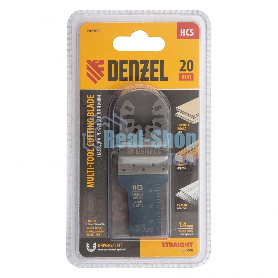 Насадка для МФИ Denzel режущая пазовая прямая, HCS, по дереву, 20 х 1,4 мм, мелкий зуб