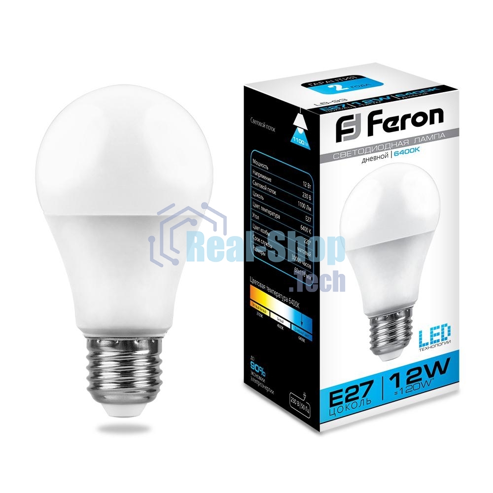 Лампа светодиодная Feron LB-93 12W 230V E27 6400K A60