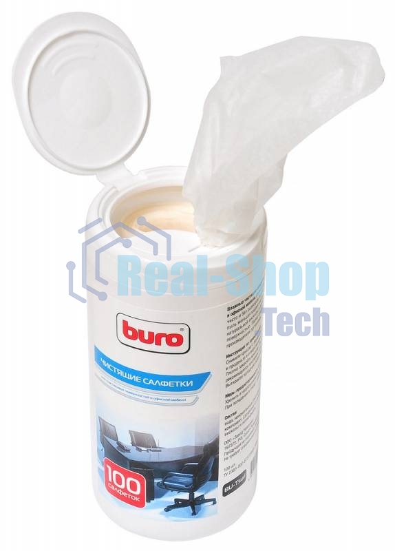 Салфетки Buro BU-Tsurl, 100 шт. для пластиковых поверхностей и офисной мебели туба 100шт влажных