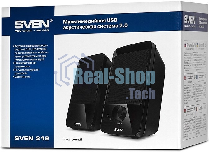 Акустическая система SVEN 312, черный 2.0, 100 – 20 000 Гц, 4Вт