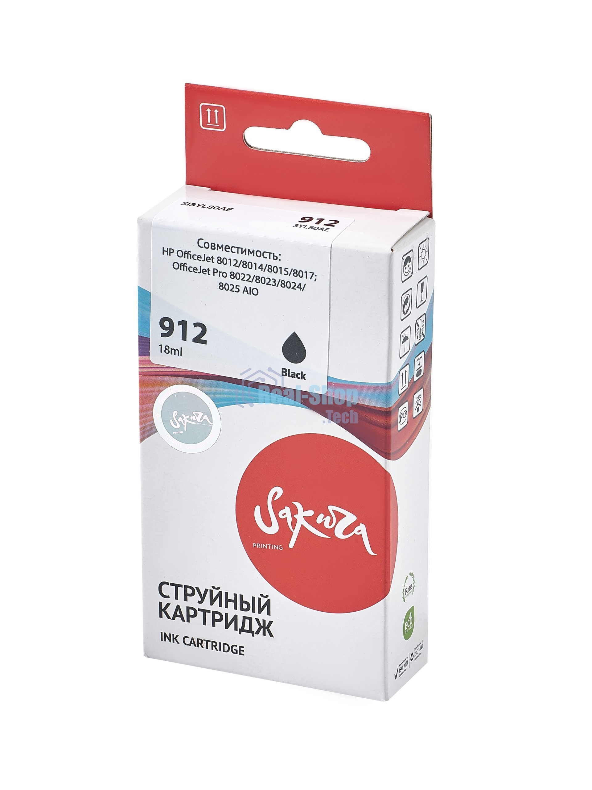 Картридж струйный Sakura 3YL80AE (№912 Black) для HP, черный, 18 мл., 300 к.