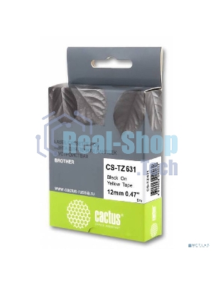Картридж ленточный Cactus CS-TZ631 черный шрифт, желтый фон (12 мм, 8 м) для Brother 1010/1260VP/1830VP/9700PC