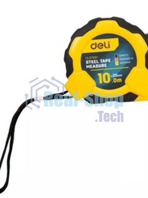 Рулетка Deli DL3799 10мx25мм, Автостоп, ударопрочный корпус, метрическая