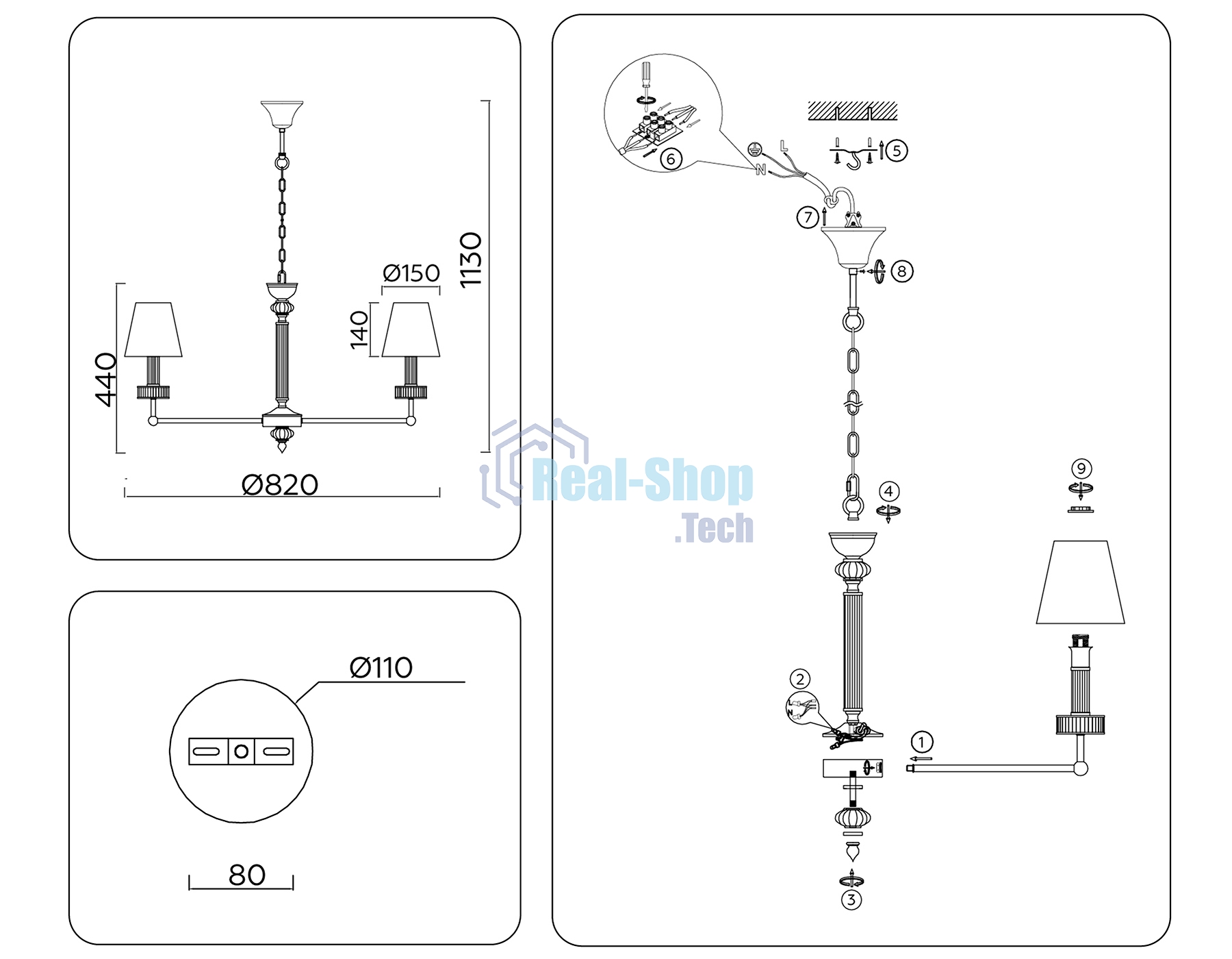 Люстра Ambrella light LH71023/7 BS/WH латунь/белый E14*7 max 40W D820*1130
