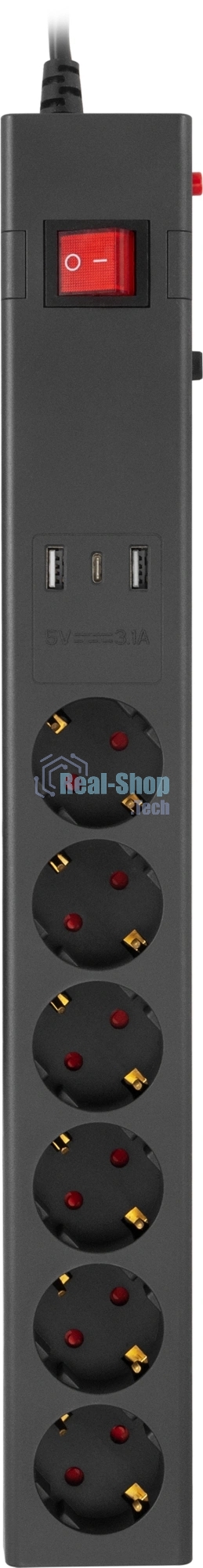 Сетевой фильтр Buro 600SE-1.8-USB-B 1.8м (6 розеток) черный (коробка)