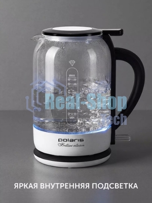 Чайник электрический Polaris PWK 1753CGL 1.7 л, 1950 Вт, белый/черный (корпус: пластик/стекло)