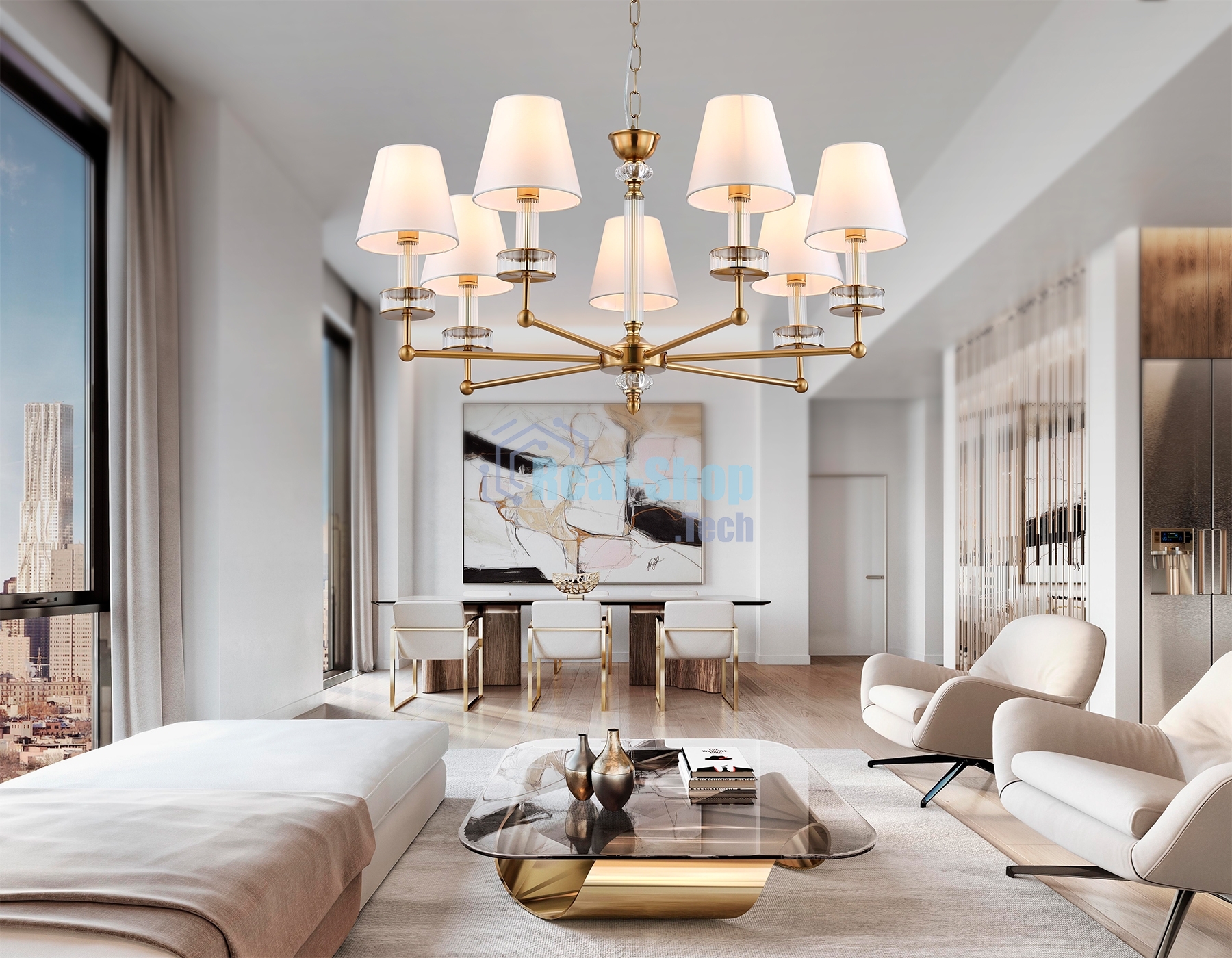 Люстра Ambrella light LH71023/7 BS/WH латунь/белый E14*7 max 40W D820*1130