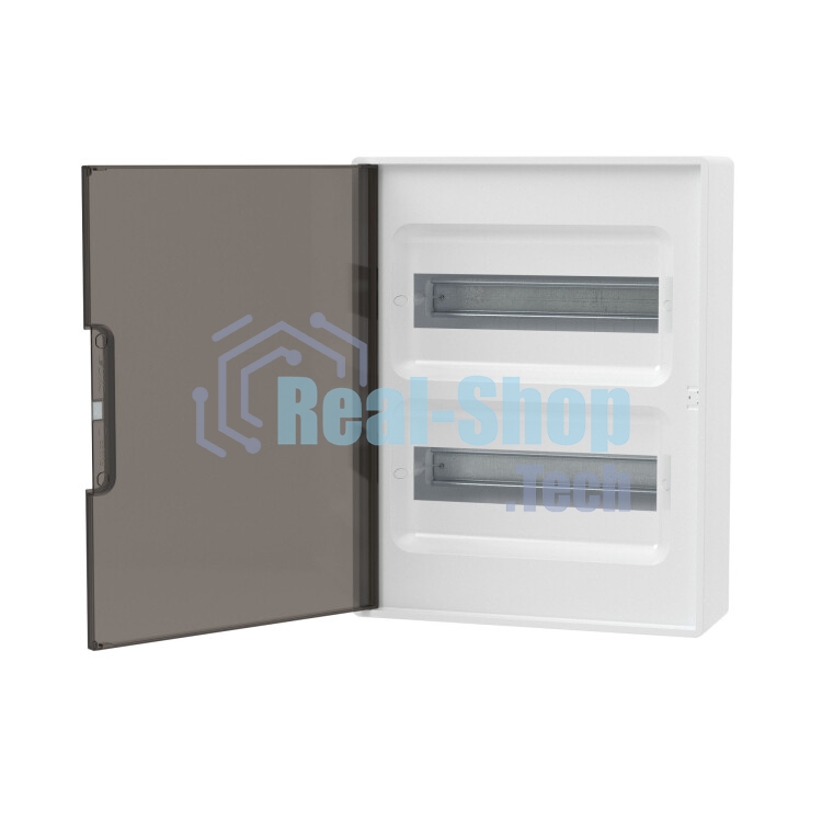 Щиток настенный DKC F24W1WD 24 мод. FRAME с тонированной дверцей с шин. PEN 2шт 8 отв. + 2шт 6 отв. бел.
