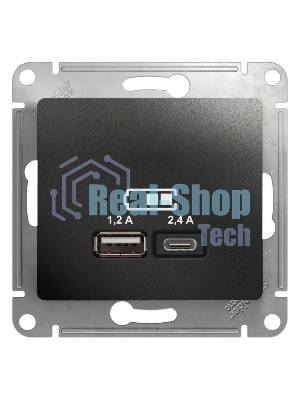 Розетка SE Glossa USB A+С, 5В/2,4А, 2х5В/1,2А антрацит