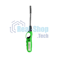 Бытовая газовая пьезозажигалка с классическим пламенем многоразовая (1 шт.) зеленая СК-302W с гибким стержнем Сокол