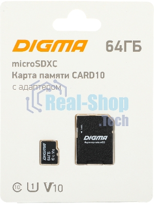 Флеш карта microSDXC 64Gb Class10 Digma CARD10 + adapter