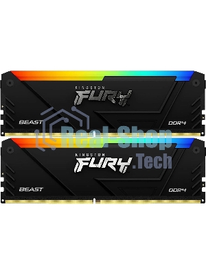 Оперативная память Kingston Fury Beast, DDR4, 64GB (2x32GB), 3200MHz, CL16, DIMM, с радиатором, RGB, черный
