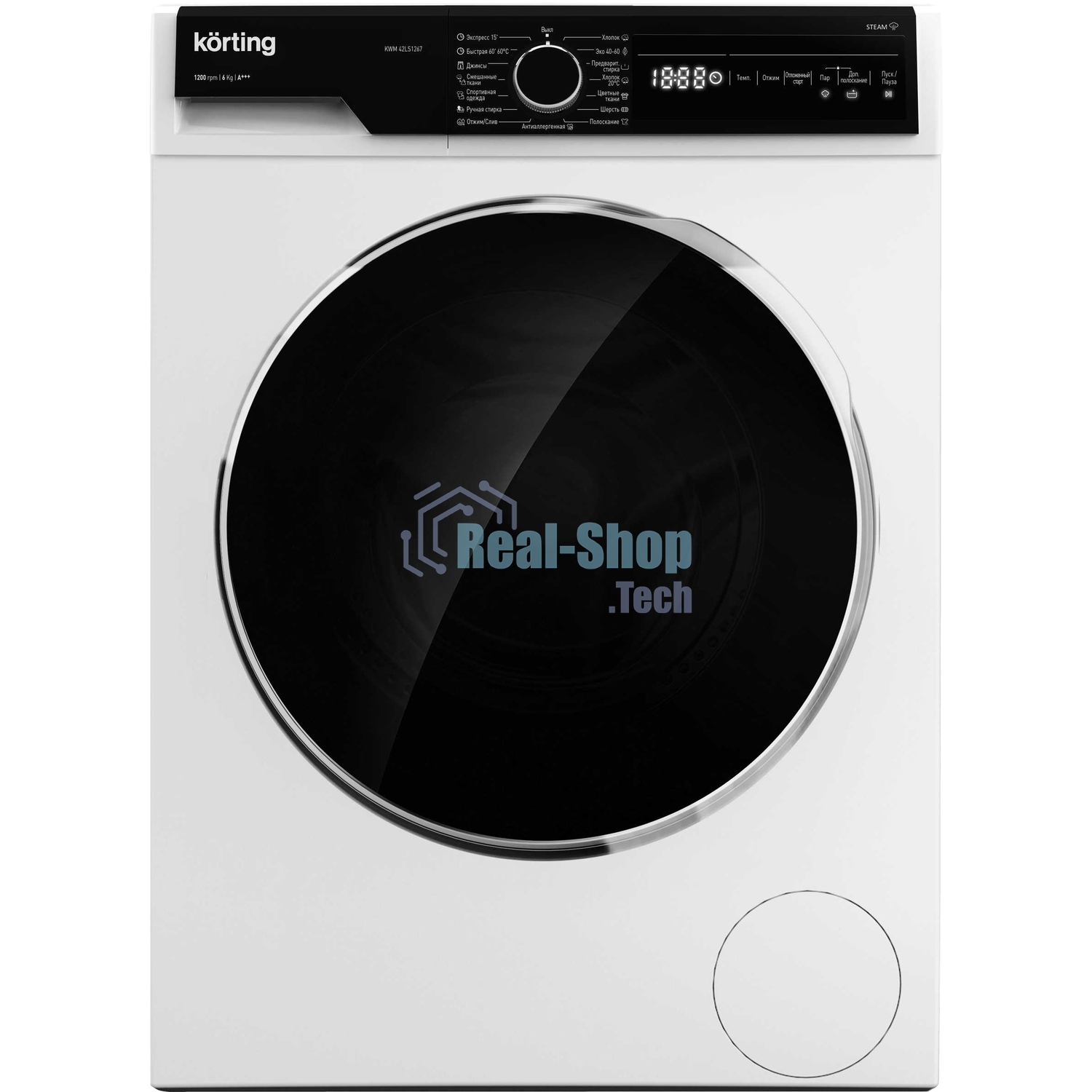 Стиральная машина с паром Korting KWM 42LS1267 белая, загрузка фронтальная 6кг, 1200 об/мин., класс: A+++