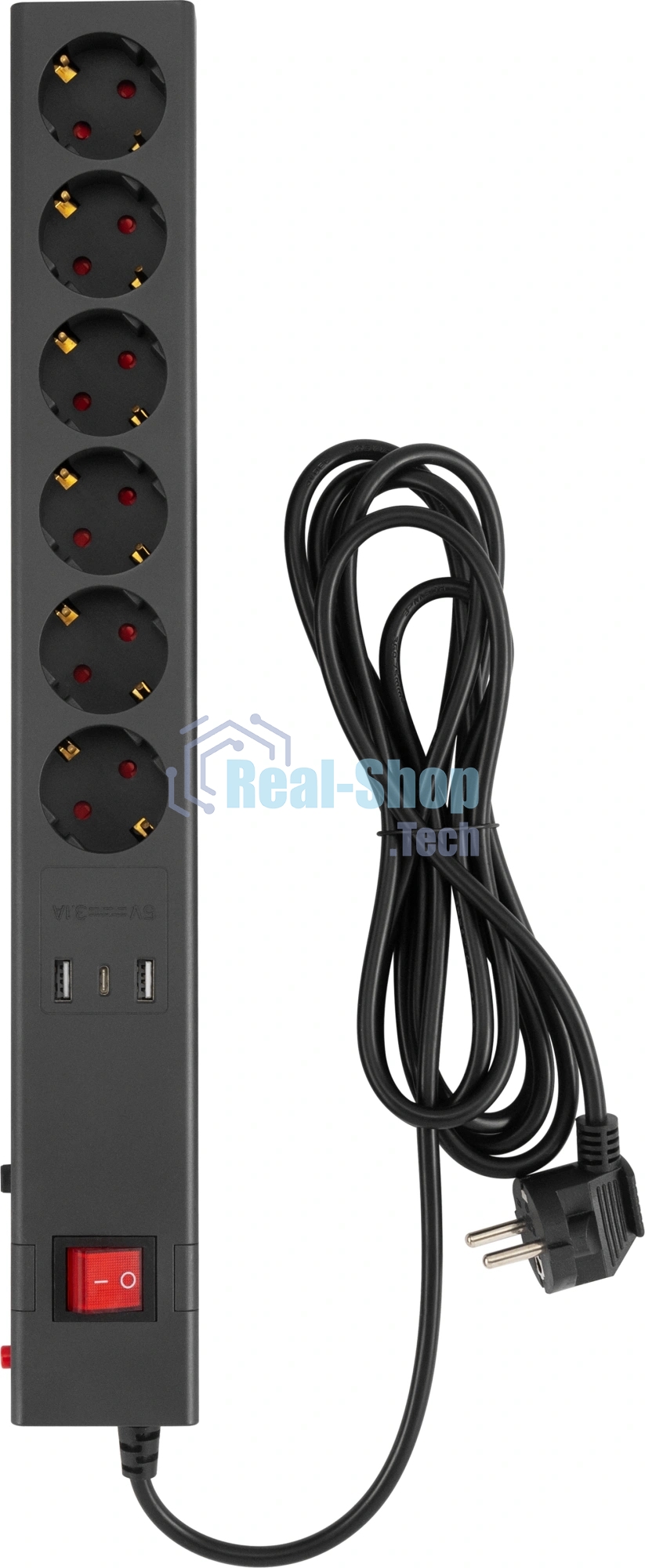 Сетевой фильтр Buro 600SE-1.8-USB-B 1.8м (6 розеток) черный (коробка)