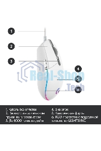 Мышь проводная Logitech G102 LIGHTSYNC белый, 8000 dpi, USB, кнопки - 6