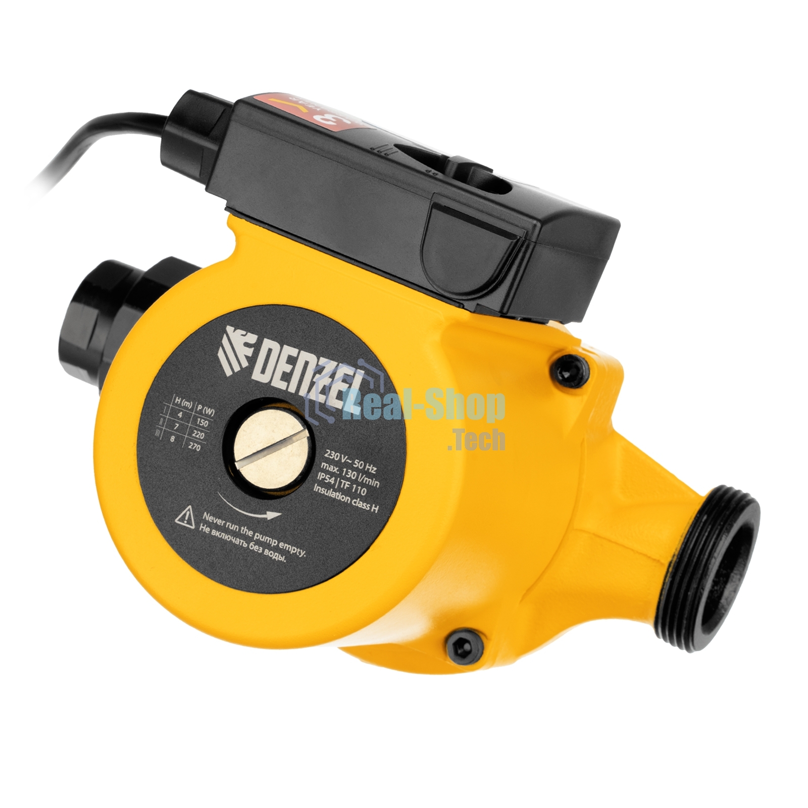 Циркуляционный насос Denzel CP25-8, напор 8 м, 130 л/мин, 1 м кабель, монт. длина 180 мм