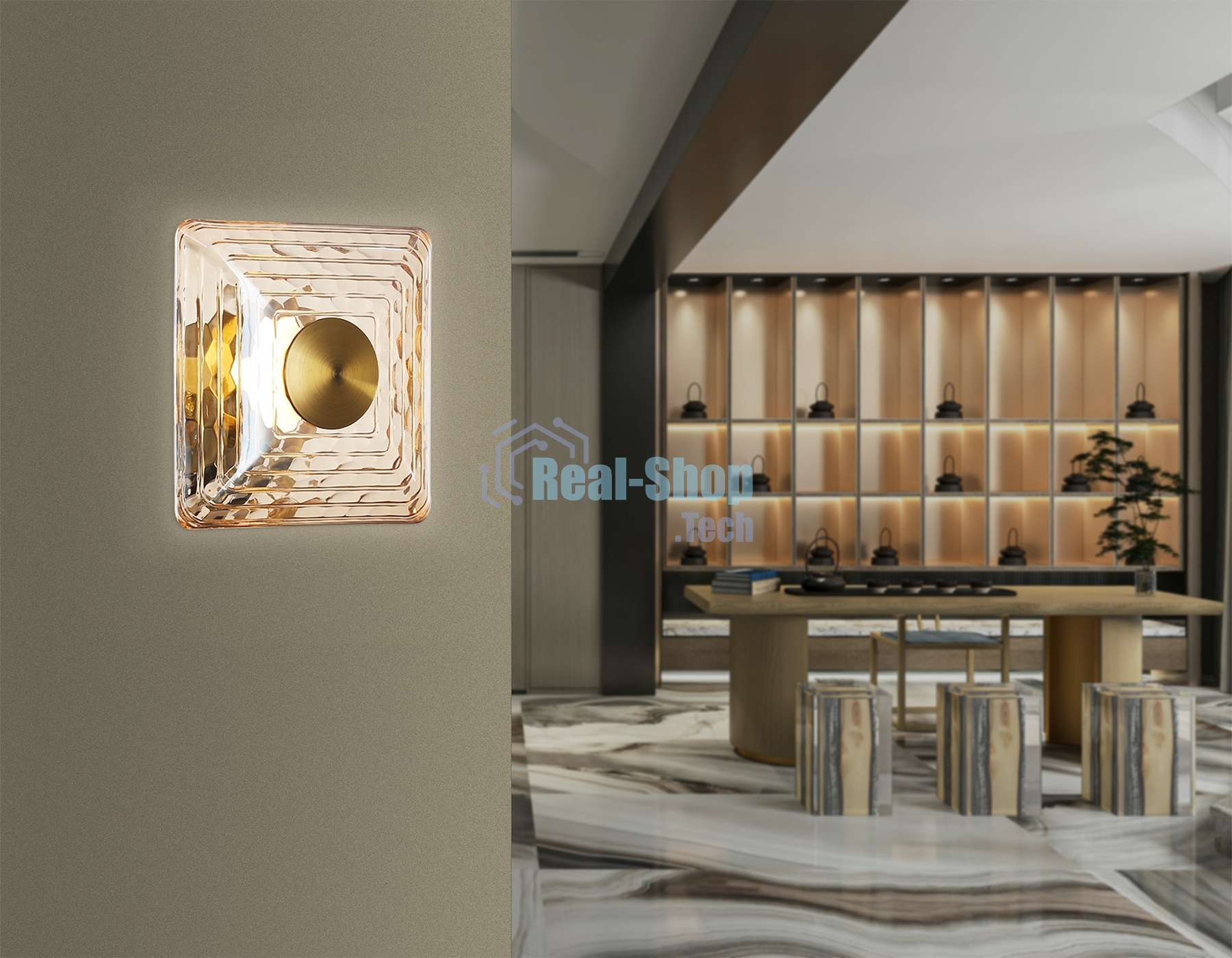 Светильник Ambrella light LH31035 BS/TI латунь/янтарь 6W 3000K 150*150*85