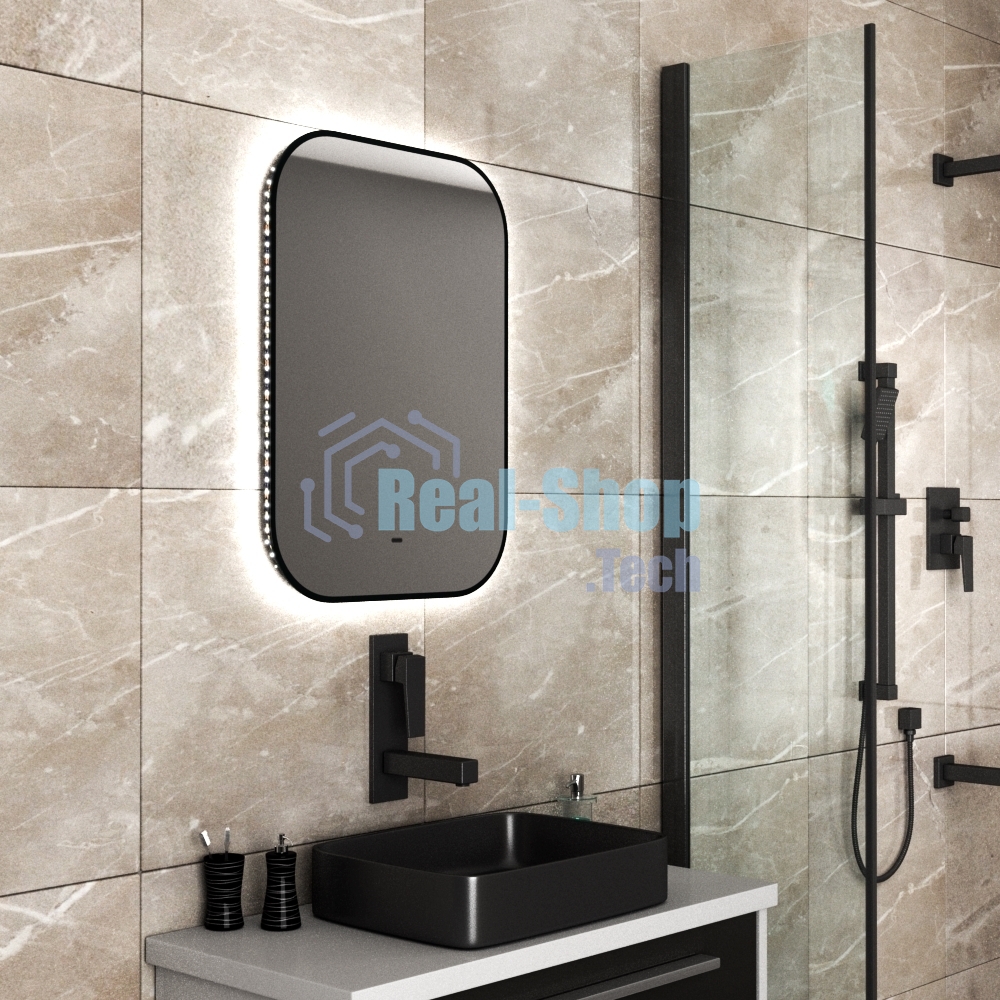 Зеркало Bau Black Rand 50х70, с LED фоновой подсветкой, бесконтактным сенсором, черной окантовкой