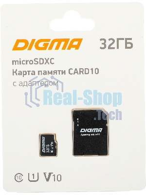 Флеш карта microSDXC 32Gb Class10 Digma CARD10 + adapter