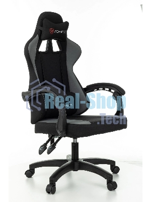 Кресло Zombie Rudger черный/серый, экокожа, 120 кг, механизм качания