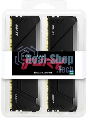 Оперативная память Kingston Fury Beast, DDR4, 64GB (2x32GB), 3200MHz, CL16, DIMM, с радиатором, RGB, черный