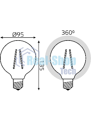 Лампа светодиодная Gauss Filament G95 6W 550lm 2400К Е27 golden LED