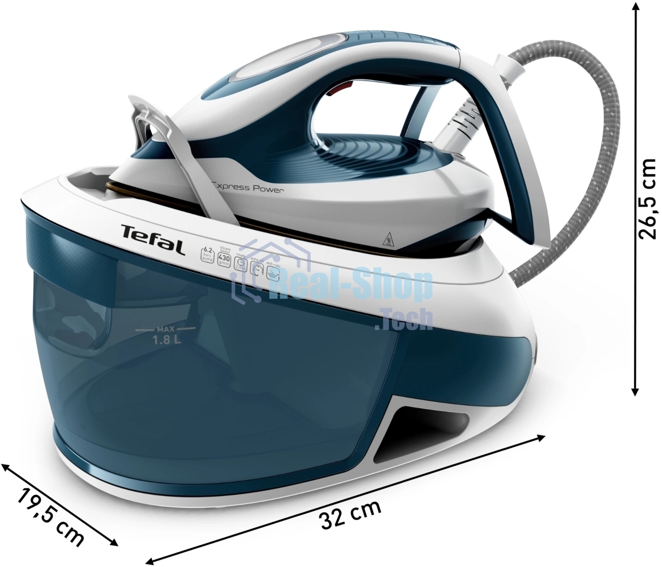 Парогенератор Tefal Express Power SV8111E0 темно-лазурный/белый, 2800 Вт, 120 г/мин, 430 г/мин, 1800 мл