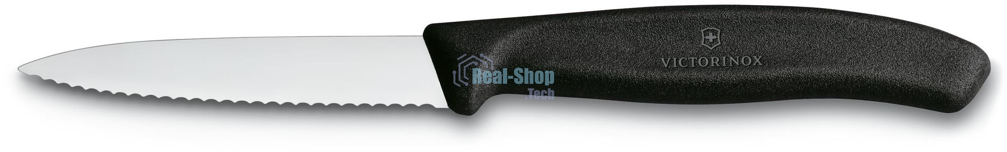 Нож Victorinox для очистки овощей, лезвие 8 см волнистое, черный